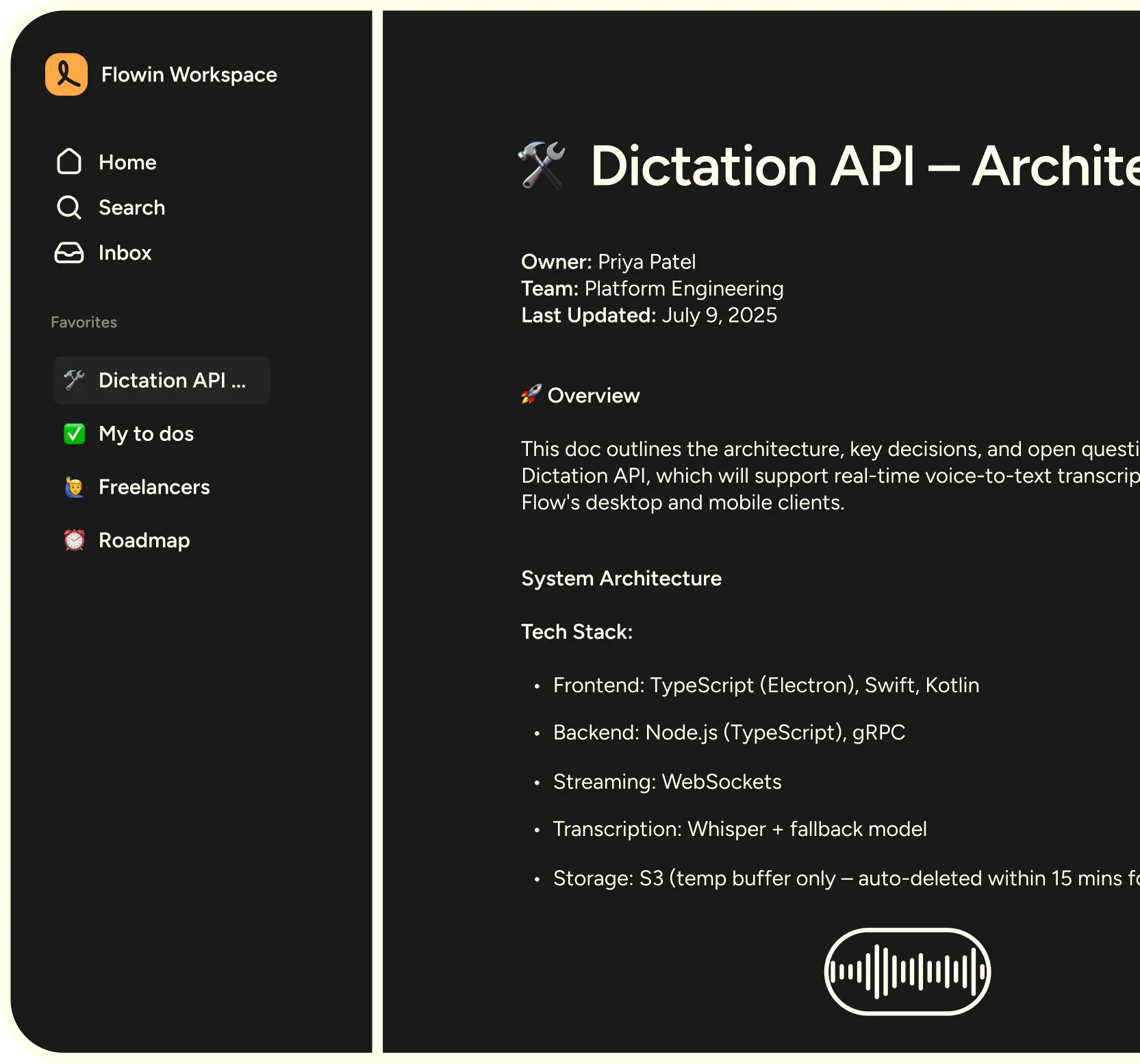 Grifter Flow dictation API feature